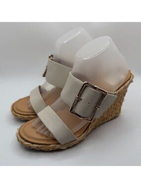 Dolce Vita Leelee Buckle Strap Espadrille Wedge Sandals Women Size 8.5 White